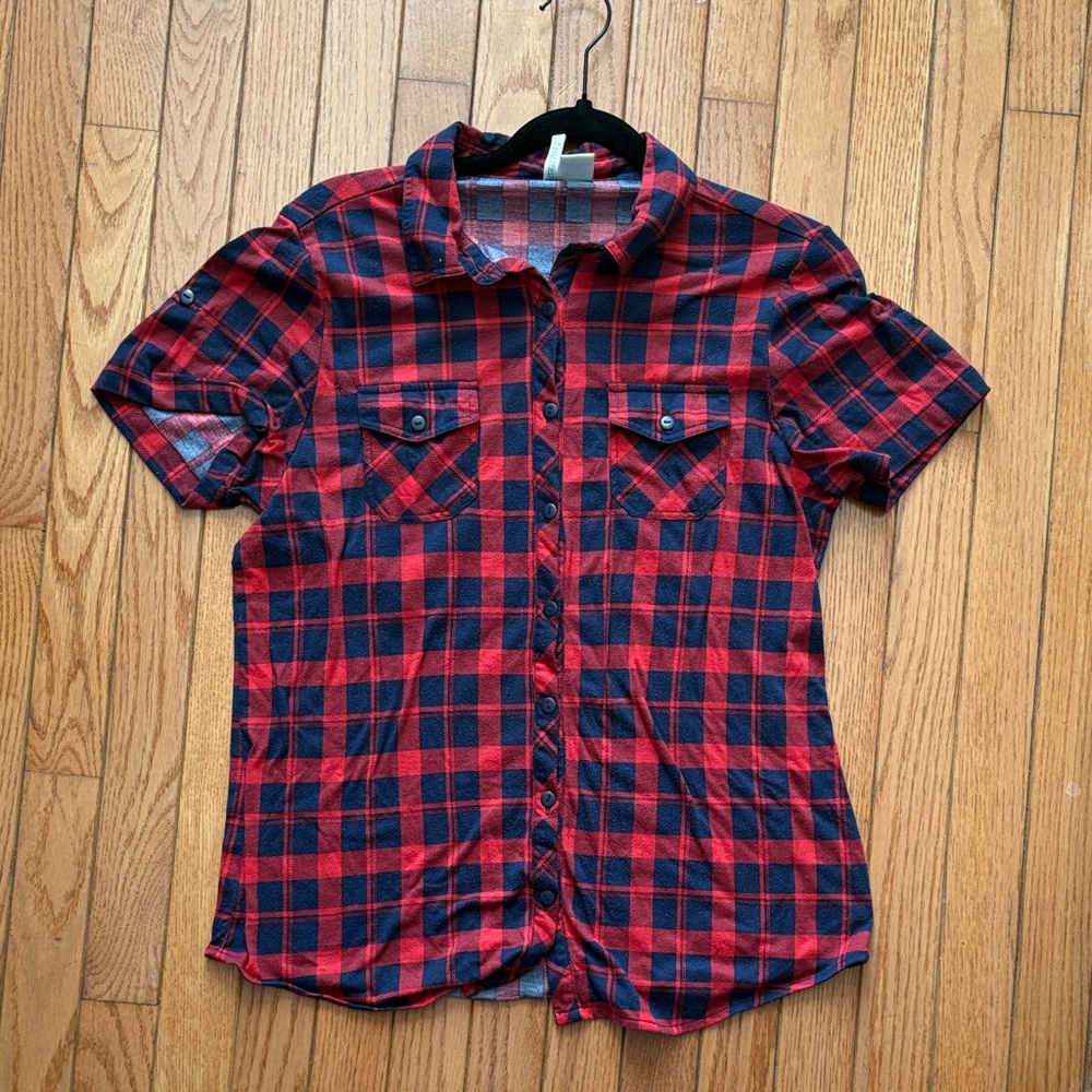 Passport Women's Red and Black Plaid Button Down Shirt
